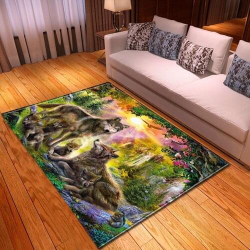 Nordic Animal Wolf Pattern Carpet Cartoon 3D Printed Kids Bedroom Play Area Rugs Flannel Memory Foam Big Carpets for Living Room