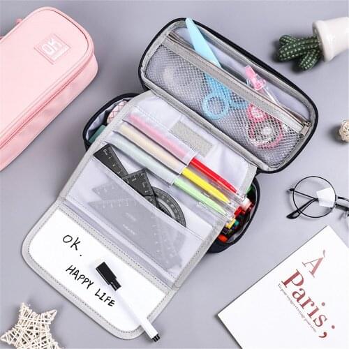 Creative Pencil Case Multifunctional Simple Pens Case Storage Box with whiteboard Boys Girls School Stationery Pouch Bags