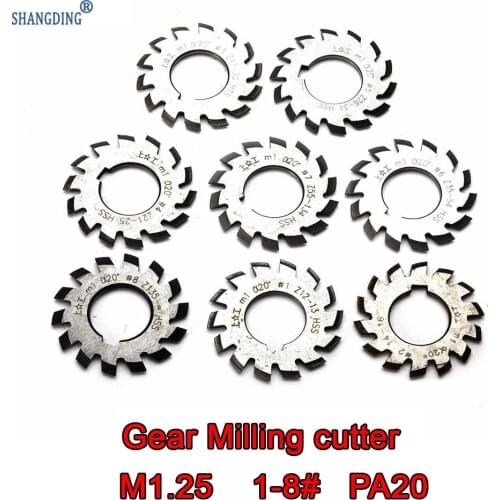 M1.25modulus PA20 degrees NO.1-NO.8 8pcs/set HSS Gear Cutters Set Free shipping machine tools accessories