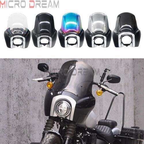 Motorcycle 15" Windscreen Headlight Fairing Cowl Mask w/Mounting Kit for Harley Softail Cafe Racer Street Bob Standard FXST FXBB