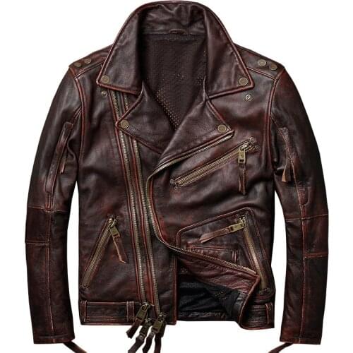 New Arrival Man Real Leather Motorcycle Jackets 100% Genuine Cow Leather Cycle Leather Coats For Man