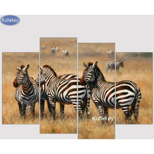 4 Pcs Wall Picture Zebra full Diy diamond painting crystal square drill diamond embroidery mosaic cross-stitch free shipping