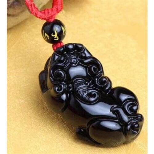 Natural Black Obsidian Stone Pendant Carved Animal Pixiu Bring Wealth Necklace Pendant Men Stone Jades Jewelry