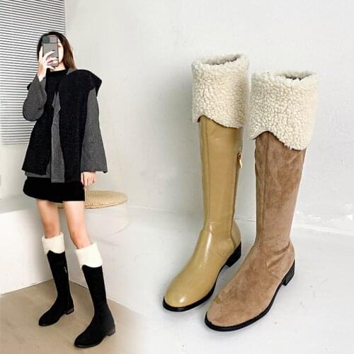 2021 Winter New Knee-Length Thermal Boots Womens Suede Round Head Side Zipper Martin Boots LadiesSsexy Party Fashion Boots