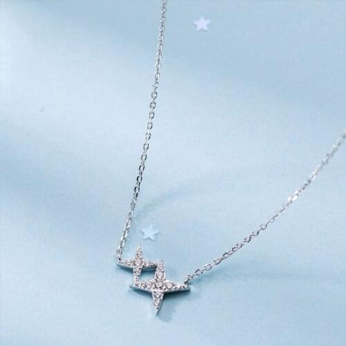 925 Sterling Silver Cross Star Pendant Necklace Glittering Cubic Zircon Clavicle Chain Charm Necklace For Women Jewelry S-N611