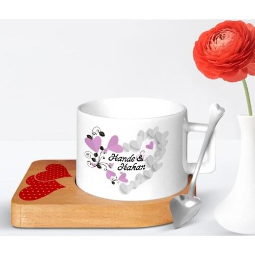 Personalized Valentines Day Design Wood Altlıklı Ceramic Cup-27