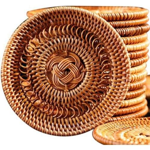 Drink Coasters Cup Mat Kitchen Table Mats Rattan Insulation Coaster Round Pad Dining Table Mat Bowl Mats Padding Pads Wholesale