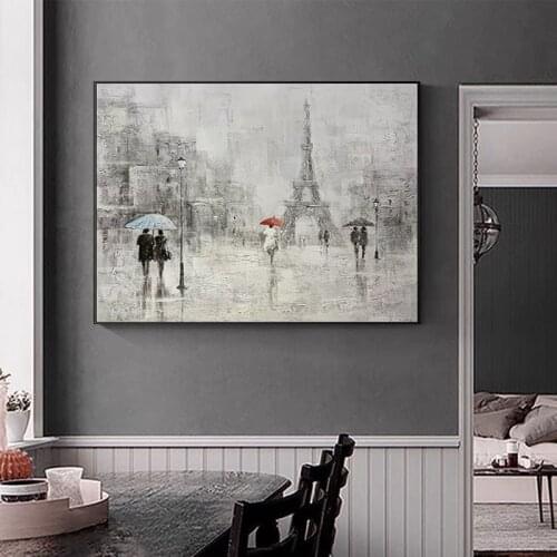 Hand-Painted Oil Painting Character Walking In The Rain Thick Oil Canvas Painting Abstract Art Mural Living Room Bedroom Decor