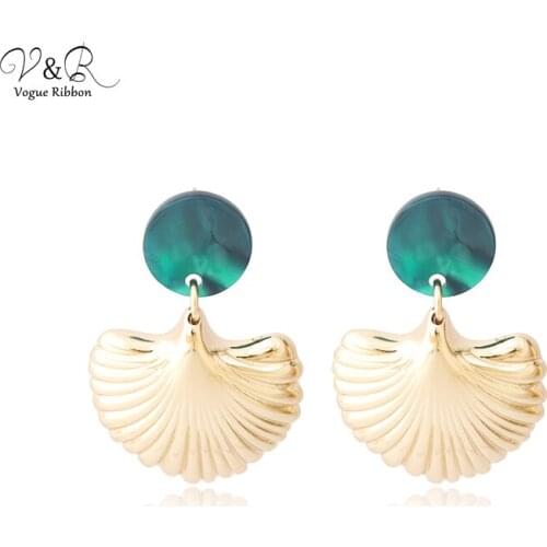 Gold Chain Green Acetate Plate Earrings Leaf Shell Tassle Drop Earring Fashion Jewelry Set Bridesmaid boucle doreille femme 2020