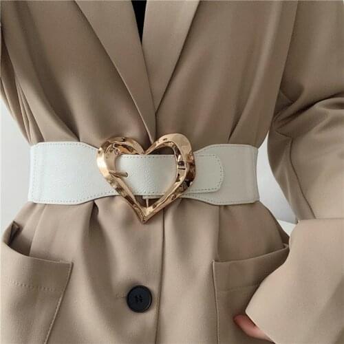 NEW Fashion Wide Cummerbunds For Women Elastic Solid Waistbands Lady Fashion Black Big Gold Heart Pin Buckle Belt Waist Seals