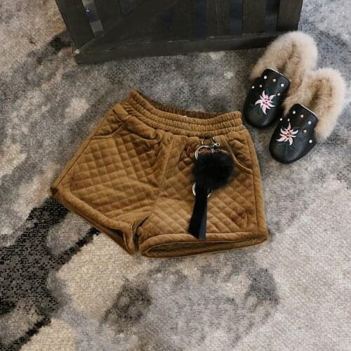 Autumn Winter Baby girl Shorts Girls Hundred Set Dark Style Pants Rabbit Hair Ball Kids Thick Warm Short Pants for Girls