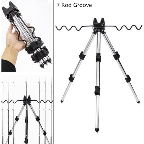 Aluminum Alloy 7 Groove Telescopic Fishing Rod Holder Collapsible Tripod Stand Sea Fishing Pole Bracket