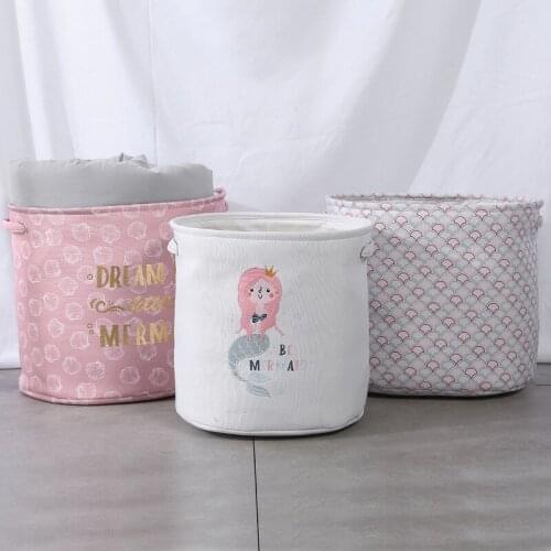 Cotton and linen household storage bucket storage box thickened storage dirty clothes basket foldable Mermaid