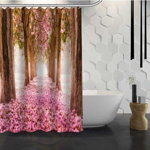 Custom Cherry Blossom Flower Shower Curtain With Hooks 3d Waterproof Polyester Fabric Shower Curtain for Bathroom