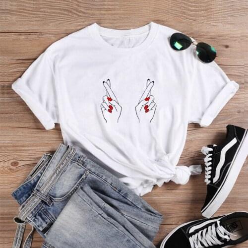 Hand Shirt Funny T Shirts Women Short Sleeve O-neck T-shirt Women Cotton Tshirt Women Top Loose Tee Shirt Femme Black White