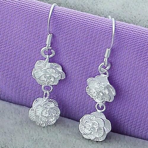 Fashion Elegant Earrings 925 Silver Jewelry Roses Flower Drop Earrings For Women Jewelry ValentineS Day Gift
