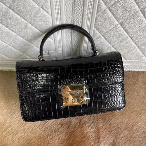 Authentic Alligator Leather Gold Hardware Women Flap Purse Female Small Handbag Genuine Belly Crocodile Skin Lady Shoulder Bag