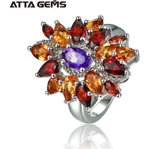 Natural Amethyst Sterling Silver Rings Citrine Garnet Natural Gemstone Special Design For Women Wedding Band Birthday Gifts