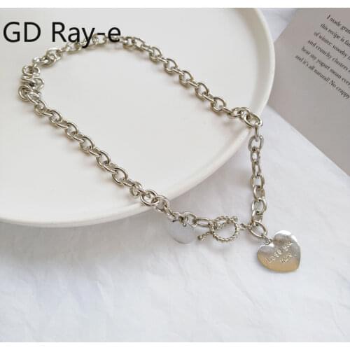 New Fashion Hip Hop Punk Simple Chic Chunky Oval Link Chain With Heart Pendant T Bar Necklace 1391