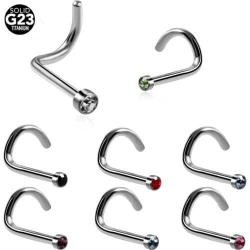 1PC G23 Titanium Nostril Nariz With Flat Gem Piercing Nariz Nostril Piercing Nose Stud Nose Rings Sexy Body Piercing Jewelry