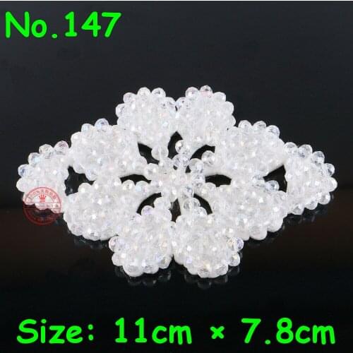 1 Piece Fashion Beautiful White Flower Crystal Glass Silver Rhinestone Applique For Wedding Bridal Headwear Dress Sewing Crafts