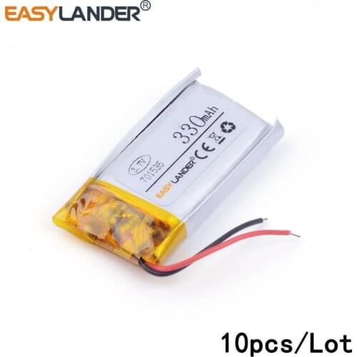 10pcs /Lot 3.7v lithium Li ion polymer rechargeable battery For Bluetooth Headset Mp3 bluetooth mobile electronic 701535 330mAh
