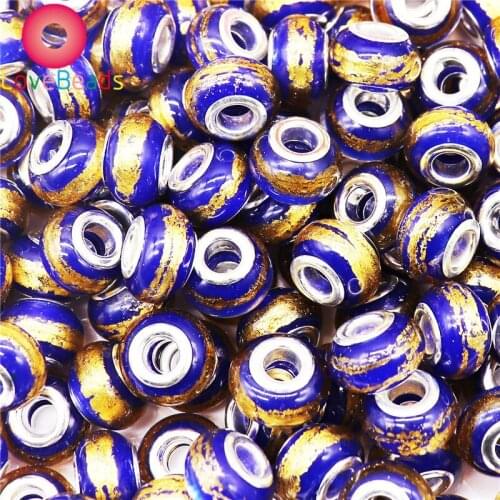 10pcs Gold Glitter Rhinestone Big Hole Spacer Beads Charms Fit Pandora Bracelet DIY Snake Chain Cord Stringing Beading Jewelry