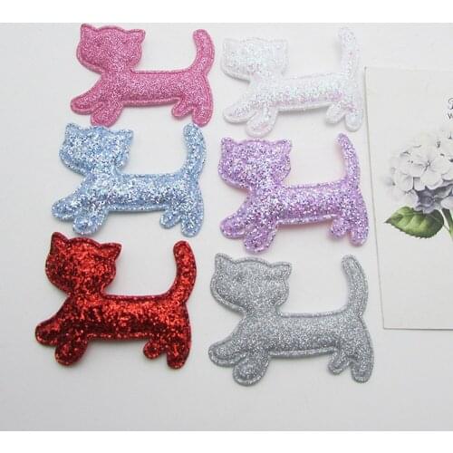 120pcs/lot Sewing Felt Glitter Cartoon Cat Patches Padded Applique for DIY headwear clothes accessories