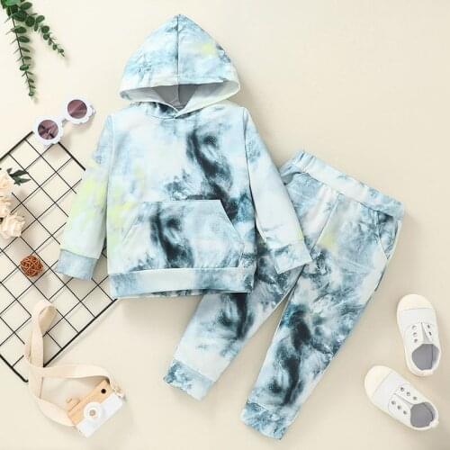 1-6Yrs Tie-Dye Clothes Set For Boys Girls Soft Kids Hooded T-Shirts Tops Pants 2Pcs Spring Autumn Clothing Outfits