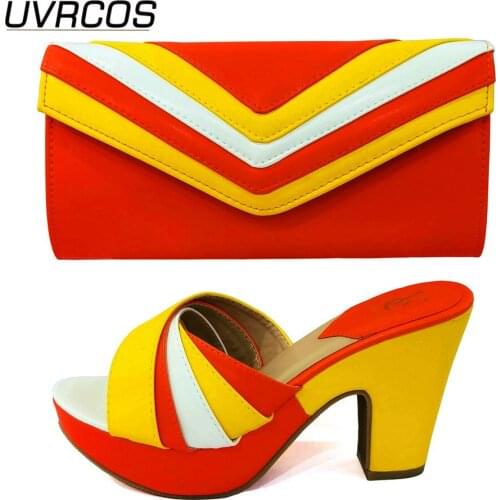 2021 Italian Design Nigerian New Platform Ladies Shoes and Bag Set Decorated With Pearlite Layer in Orange Color for Party