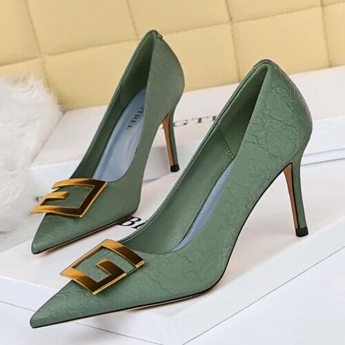2021 Luxury Women 8.5cm High Heels Tacones Pumps Designer Office Lady Green Stiletto Heels Scarpins Bridal Party Shoes Plus Size