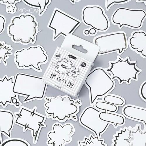45Pcs/box Simple Write-on Sticker Scrapbooking Cartoon Black/white Bubble DIY Decorative Adhesive Labels Stickers Sticky Notes
