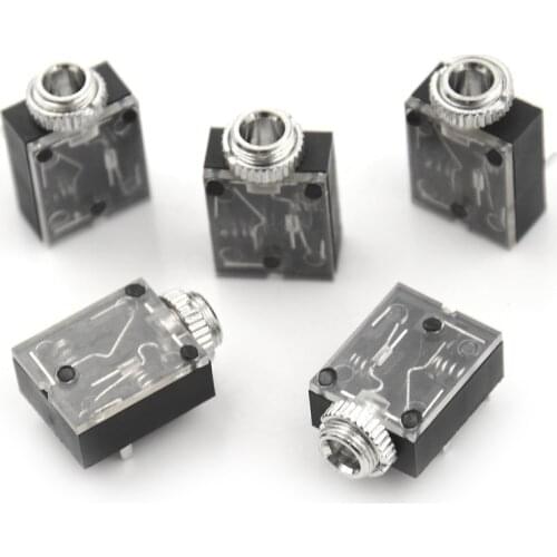 5pcs/lot 5 Pins 3.5mm Black, Silver Tone Audio Mono Jack Socket PCB Panel Mount Headphone Parts