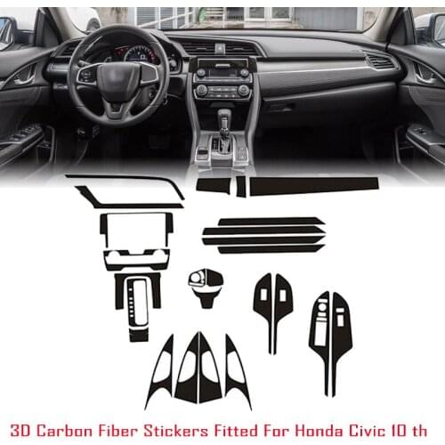 Car-Styling New 3D Carbon Fiber Car Interior Center Console Color Change Molding Sticker Decals For Honda Civic 10 th