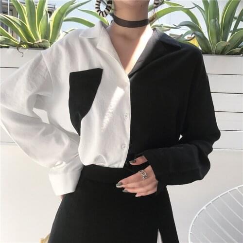 Fanco Korean Summer Harajuku Women Tops Contrast Blouses Black White Patchwork Shirt Elegant Lady Chic Blusas