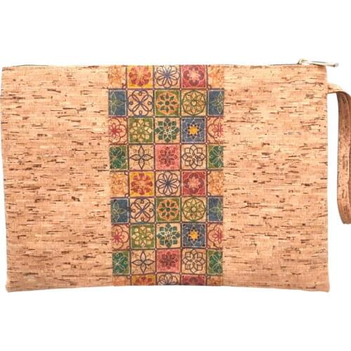 Large Cork Wristlets Purses and Handbags for Women Portugal Tile Wooden Clutch Original Designer Bag Ladies Wallet bolso mujer