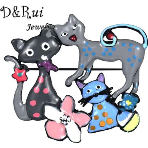 D&Rui Jewelry Cartoon Cat Family Pins and Brooch Popular Metal alloy Animals Accessories Women Mens Coat Decoration Gray Brooch