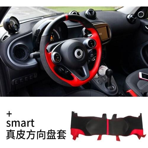 For Smart fortwo forfour 2009-2020 High-quality first-layer cowhide car steering wheel non-slip decorative protective cover
