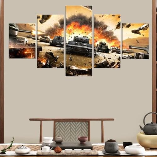 Canvas Painting Prints Home Decoration 5 Panel World Of Tanks Video Game Wall Art Modular Pictures Poster Living Room Framework