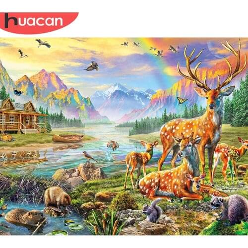 HUACAN Picture By Number Deer Animals Acrylic Drawing On Canvas Diy Frame Unique Gift Painting By Numbers Mountain Home Decor