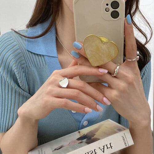 LIVVY Simple Smooth Surface Heart-Shape Geometry Rings For Women Silver Color New Trendy Elegant Party Jewelry Gifts