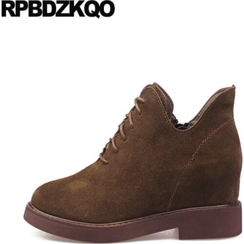 Short Suede Ladies Front Lace Up Casual Ankle Boots Autumn Brown Booties Round Toe Shoes 2017 Chinese New Fashion Female