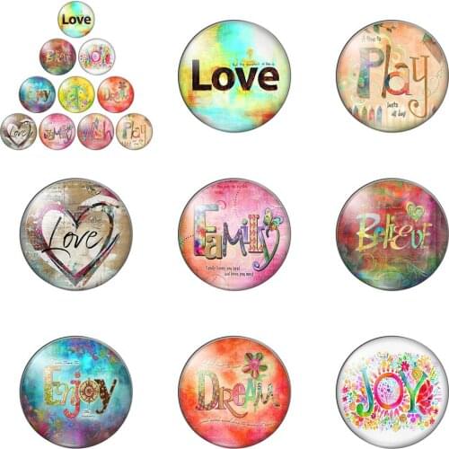 Love Dream Believe Dream Words Letters 12mm/14mm/16mm/18mm/20mm/25mm Round Photo Glass Cabochon Demo Flat Back Making Findings