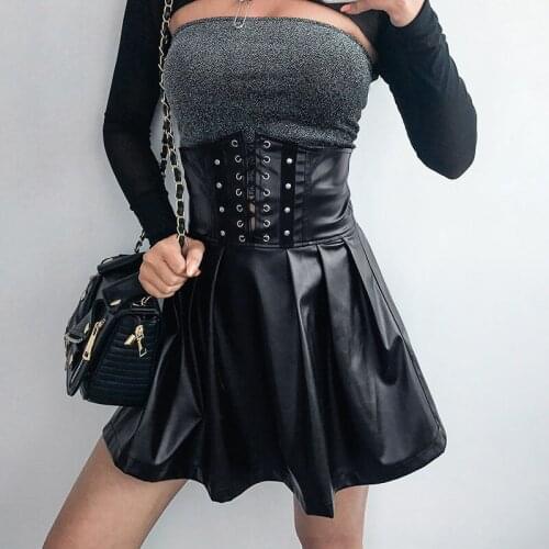 Summer New High Waist Straps Fashion Simple Mini Skirt Draw Back Thin Chic Elegant A-line Skirt Causal Streetwear Pleated Skirt