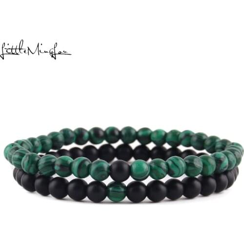 Little Minglou 2pcs/set Natural Stone Malachite Tiger eyes Mix beads Bracelet for women men Bracelets & Bangles Jewelry men gift