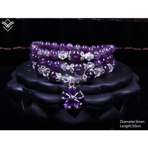 Fashion Natural Purple Cystal Flower Female Beaded Bracelet Hot Sale