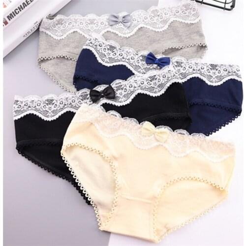 New Arrived 4Pcs/Lot Girl Panties Underwear Lace Briefs Cotton Lingerie Soft Comfortable Bowknot Cartoon Panty Wholesale TA34