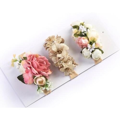 Pink rose flower nylon headband, Flower girls hair accessory, silk flower nylon headbands Cherry blossom hair band HB368D