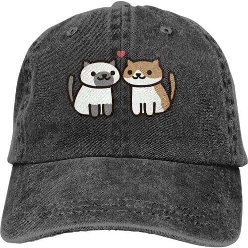 Adjustable Solid Color Baseball Cap Neko Atsume - Love Washed Cotton Neko Atsume Kitty Collector Funny Games Sports Woman Hat