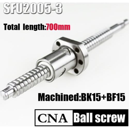 SFU2005 length 700 mm rolled ballscrew C7 with 2005 flange single ball nut end machined for BK/BF15 Free shipping